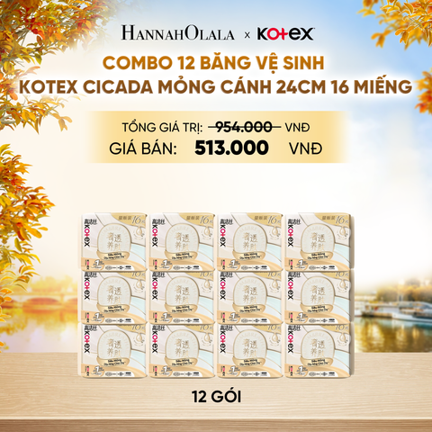  COMBO 12 BĂNG VỆ SINH KOTEX CICADA MỎNG CÁNH 24CM 16 MIẾNG - E895 