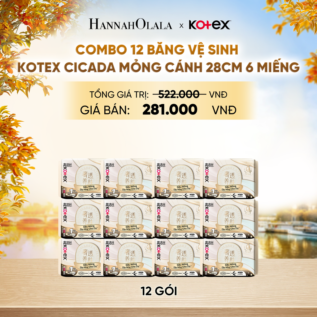  COMBO 12 BĂNG VỆ SINH KOTEX CICADA MỎNG CÁNH 28CM 6 MIẾNG - E896 
