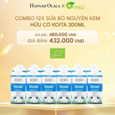  C849_DEAL 14: COMBO 12 X SỮA BÒ NGUYÊN KEM HỮU CƠ KOITA 200ML 