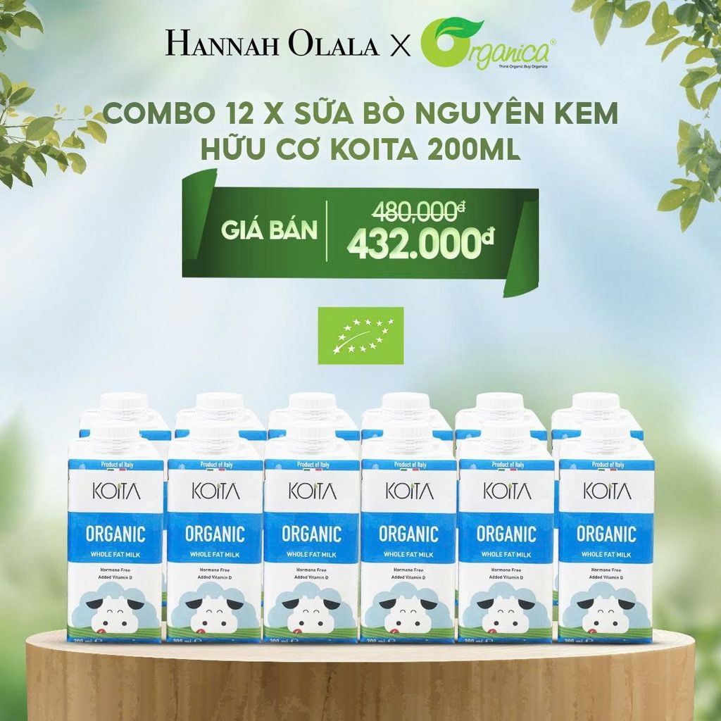 DEAL 14: COMBO 12 X SỮA BÒ NGUYÊN KEM HỮU CƠ KOITA 200ML 