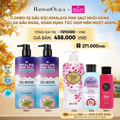  COMBO 02 DẦU GỘI HIMALAYA PINK SALT MUỐI HỒNG CHO DA ĐẦU NGỨA, NGĂN RỤNG TÓC GIÚP MỀM MƯỢT, ÓNG Ả 650ML - E1182 