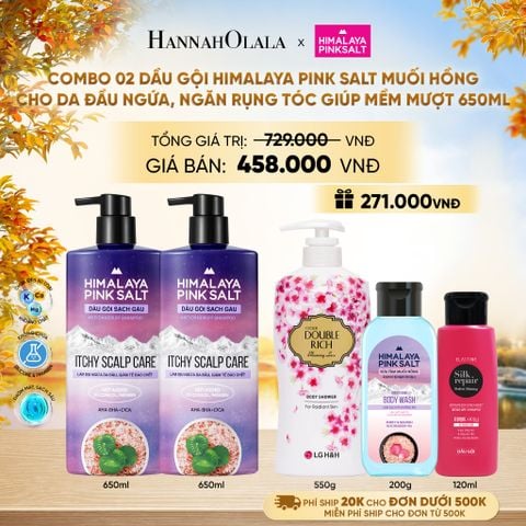  COMBO 02 DẦU GỘI HIMALAYA PINK SALT MUỐI HỒNG CHO DA ĐẦU NGỨA, NGĂN RỤNG TÓC GIÚP MỀM MƯỢT, ÓNG Ả 650ML - E1182 