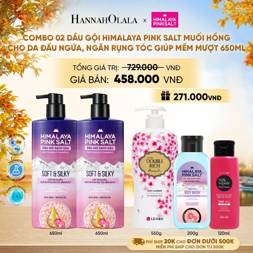  COMBO 02 DẦU GỘI HIMALAYA PINK SALT MUỐI HỒNG CHO DA ĐẦU NGỨA, NGĂN RỤNG TÓC GIÚP MỀM MƯỢT, ÓNG Ả 650ML - E1182 