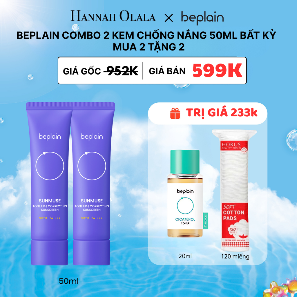  M49_DEAL 4D: COMBO 2 KEM CHỐNG NẮNG SUNMUSE TONE-UP & CORRECTING SUNSCREEN SPF50+ PA++++ 50ML (MÀU TÍM ĐẬM) 