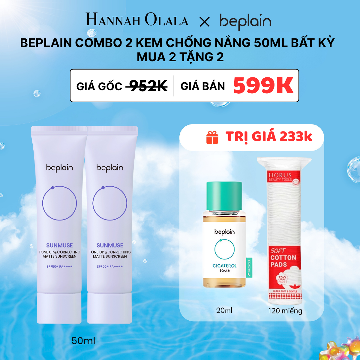  M48_DEAL 4C: COMBO 2 KEM CHỐNG NẮNG SUNMUSE TONE UP & CORRECTING MATTE SUNSCREEN SPF50+ PA++++ 50ML (MÀU TÍM NHẠT) 