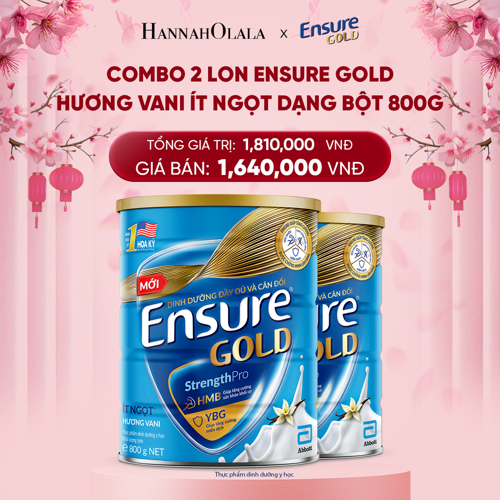  DEAL 5: COMBO 2 LON ENSURE GOLD HƯƠNG VANI ÍT NGỌT DẠNG BỘT 800G 