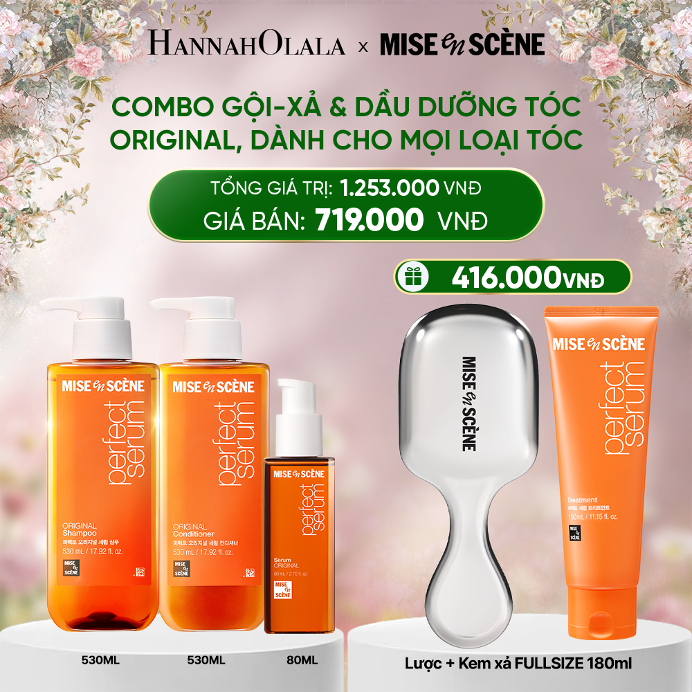  E663_DEAL 2: COMBO GỘI XẢ 530ML VÀ TINH CHẤT 80ML MISE EN SCENE PERFECT SERUM ORIGINAL DƯỠNG TÓC MỀM MƯỢT, HỖ TRỢ PHỤC HỒI TÓC HƯ TỔN 
