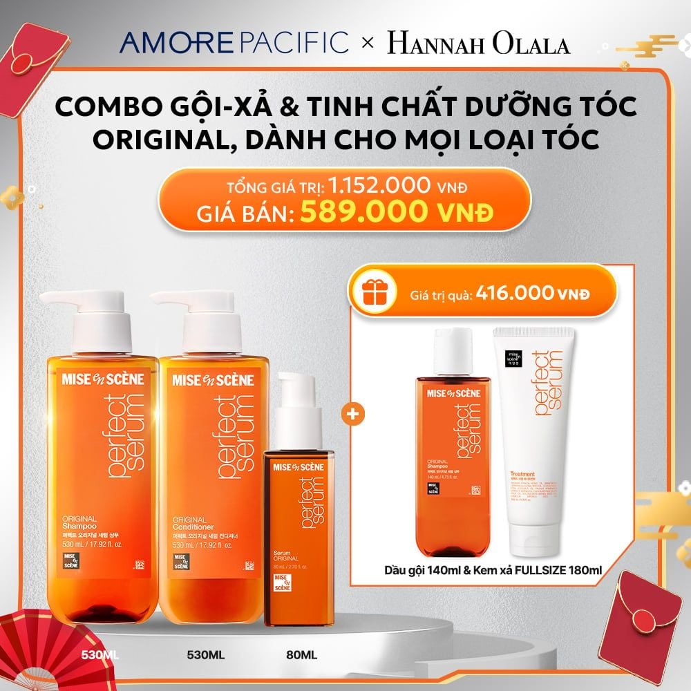  D11_DEAL 2: [FLASH DEAL] COMBO GỘI XẢ 530ML VÀ TINH CHẤT 80ML MISE EN SCENE PERFECT SERUM ORIGINAL DƯỠNG TÓC MỀM MƯỢT, HỖ TRỢ PHỤC HỒI TÓC HƯ TỔN 