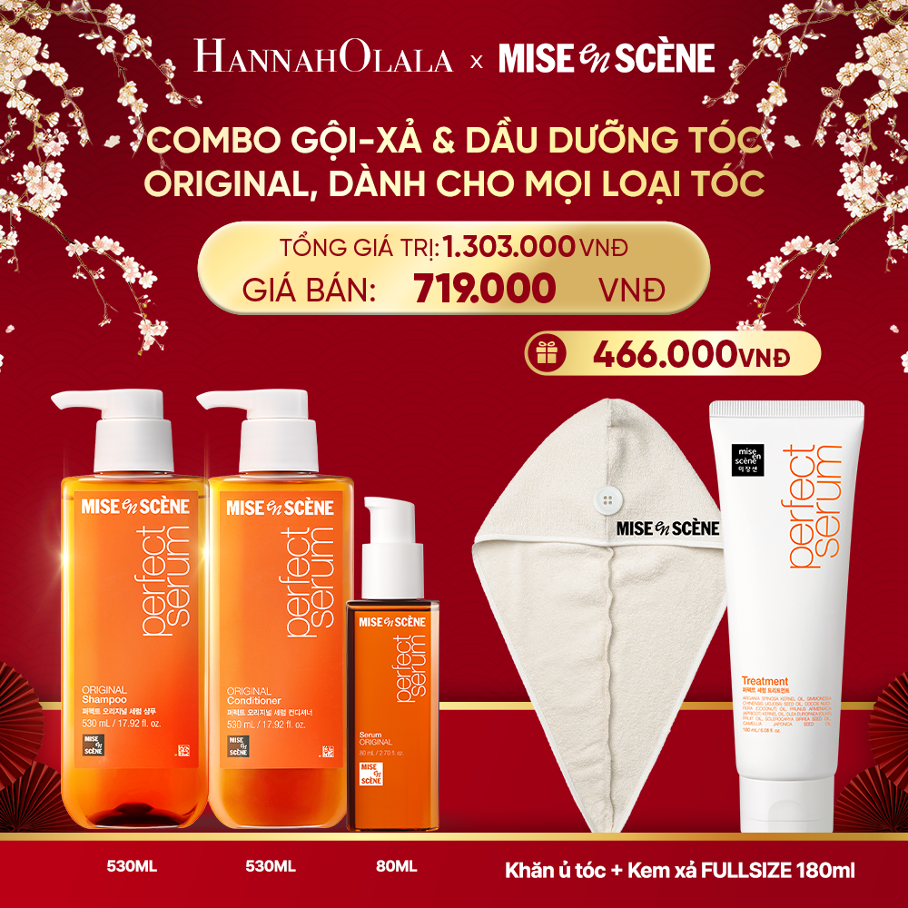  DEAL 2: COMBO GỘI XẢ 530ML VÀ TINH CHẤT 80ML MISE EN SCENE PERFECT SERUM ORIGINAL DƯỠNG TÓC MỀM MƯỢT, HỖ TRỢ PHỤC HỒI TÓC HƯ TỔN 