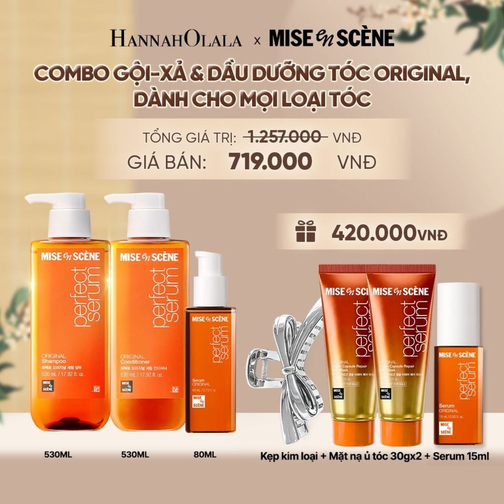  COMBO GỘI XẢ 530ML VÀ TINH CHẤT 80ML MISE EN SCENE PERFECT SERUM ORIGINAL DƯỠNG TÓC MỀM MƯỢT HỖ TRỢ PHỤC HỒI TÓC HƯ TỔN - A603 