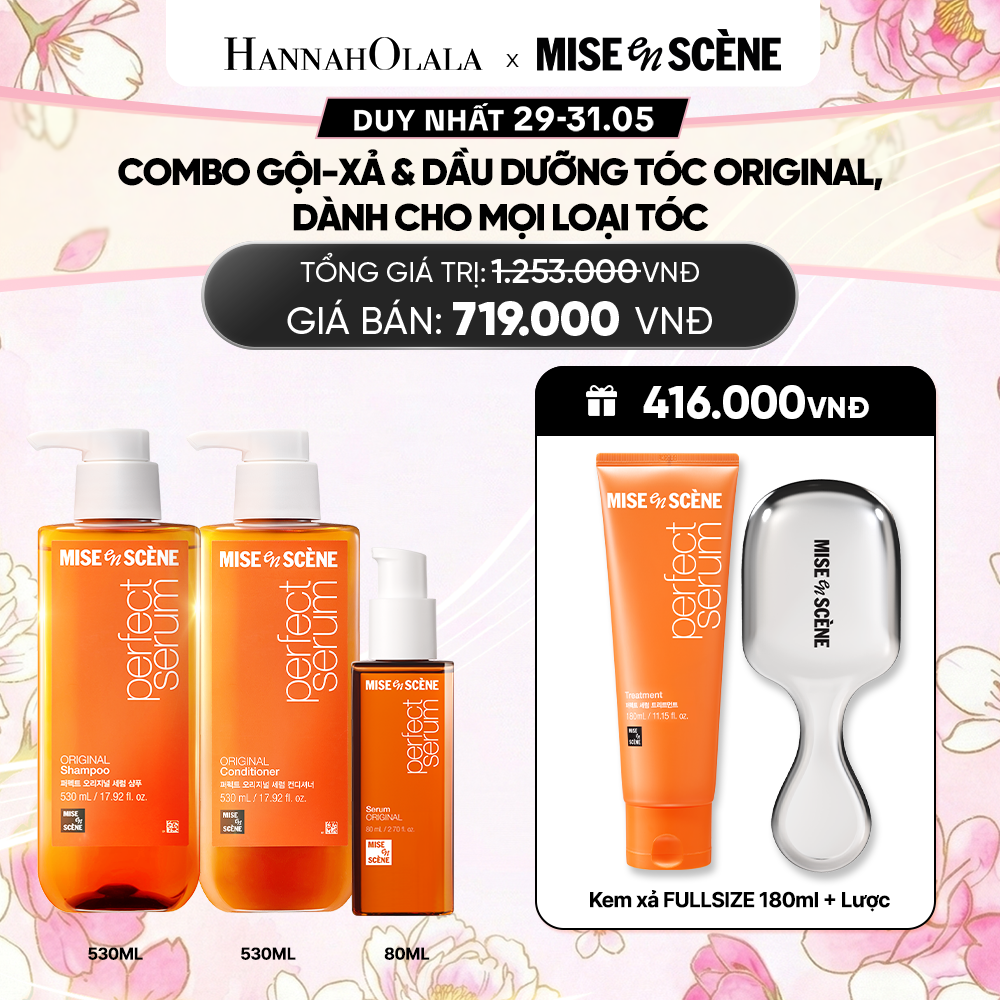  COMBO GỘI XẢ 530ML VÀ TINH CHẤT 80ML MISE EN SCENE PERFECT SERUM ORIGINAL DƯỠNG TÓC MỀM MƯỢT, HỖ TRỢ PHỤC HỒI TÓC HƯ TỔN 