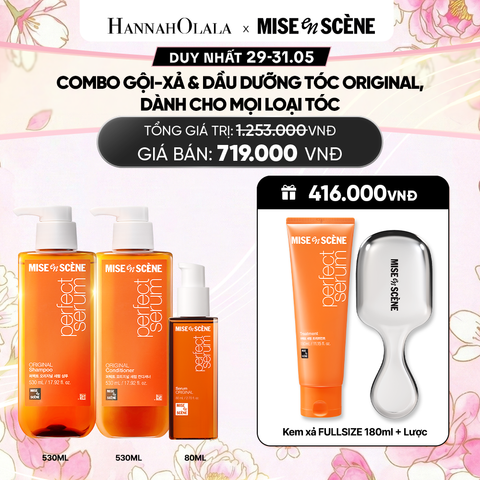  COMBO GỘI XẢ 530ML VÀ TINH CHẤT 80ML MISE EN SCENE PERFECT SERUM ORIGINAL DƯỠNG TÓC MỀM MƯỢT, HỖ TRỢ PHỤC HỒI TÓC HƯ TỔN 