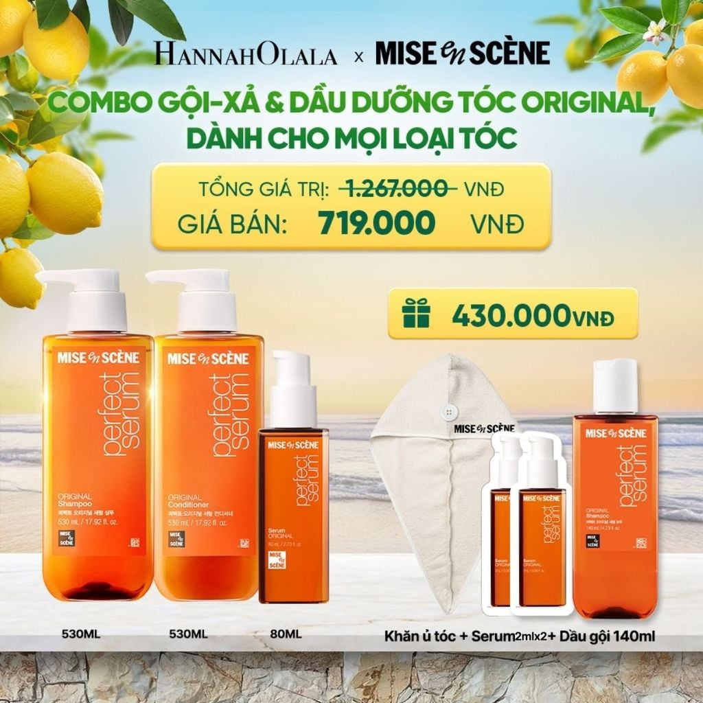  COMBO GỘI XẢ 530ML VÀ TINH CHẤT 80ML MISE EN SCENE PERFECT SERUM ORIGINAL DƯỠNG TÓC MỀM MƯỢT HỖ TRỢ PHỤC HỒI TÓC HƯ TỔN 