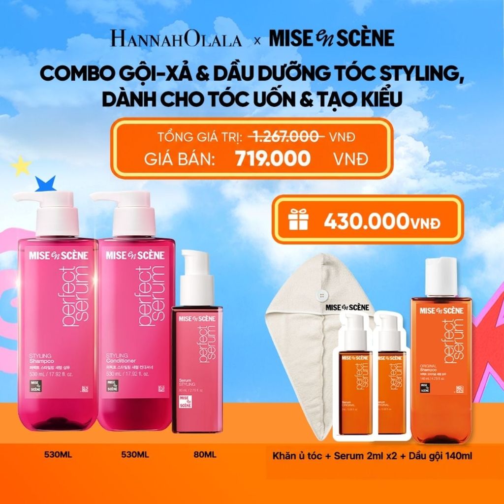  COMBO GỘI XẢ 530ML VÀ TINH CHẤT 80ML MISE EN SCENE PERFECT SERUM STYLING DƯỠNG TÓC SUÔN MƯỢT DỄ VÀO NẾP DÀNH CHO TÓC UỐN_K269 