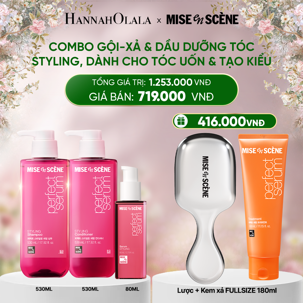  E662_DEAL 3: COMBO GỘI XẢ 530ML VÀ TINH CHẤT 80ML MISE EN SCENE PERFECT SERUM STYLING DƯỠNG TÓC SUÔN MƯỢT, DỄ VÀO NẾP DÀNH CHO TÓC UỐN 