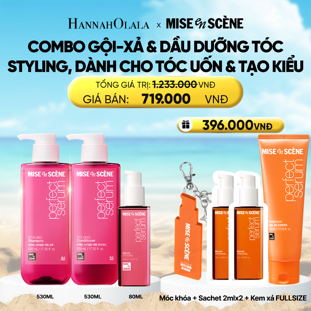  A1918_DEAL 3: COMBO GỘI XẢ 530ML VÀ TINH CHẤT 80ML MISE EN SCENE PERFECT SERUM STYLING DƯỠNG TÓC SUÔN MƯỢT, DỄ VÀO NẾP DÀNH CHO TÓC UỐN 