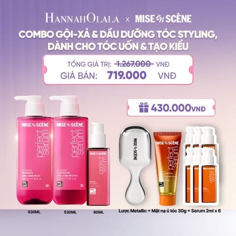  COMBO GỘI XẢ 530ML VÀ TINH CHẤT 80ML MISE EN SCENE PERFECT SERUM STYLING DƯỠNG TÓC SUÔN MƯỢT DỄ VÀO NẾP DÀNH CHO TÓC UỐN - A1681 