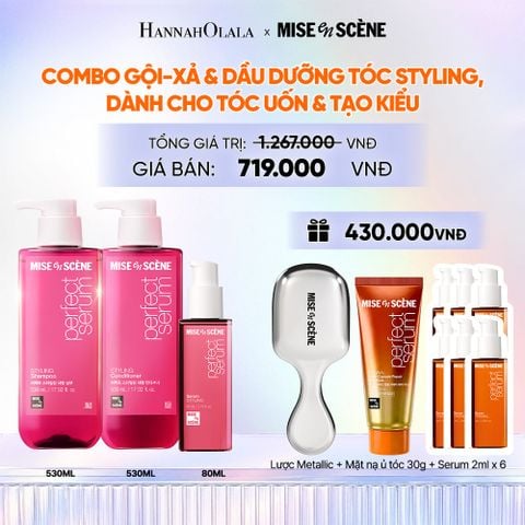 DEAL 3: COMBO GỘI XẢ 530ML VÀ TINH CHẤT 80ML MISE EN SCENE PERFECT SERUM STYLING DƯỠNG TÓC SUÔN MƯỢT DỄ VÀO NẾP DÀNH CHO TÓC UỐN 