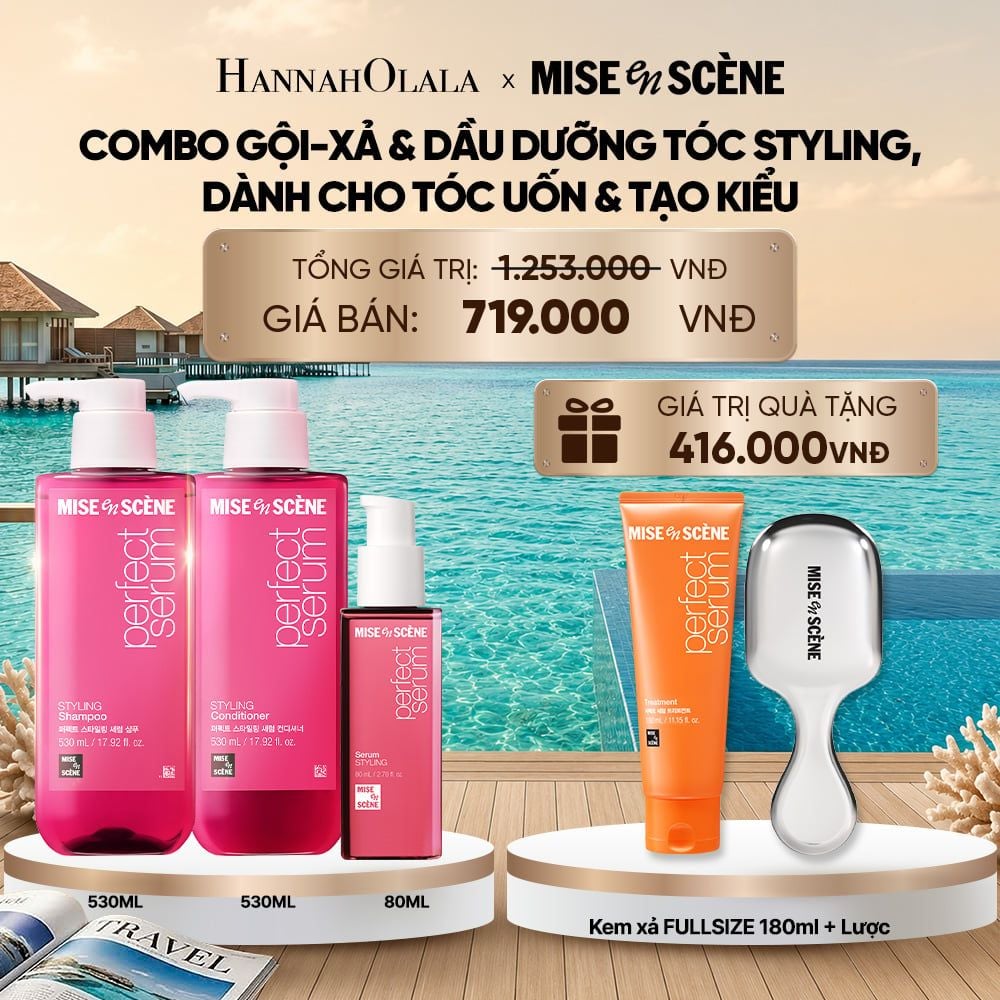 COMBO GỘI XẢ 530ML VÀ TINH CHẤT 80ML MISE EN SCENE PERFECT SERUM STYLING DƯỠNG TÓC SUÔN MƯỢT, DỄ VÀO NẾP DÀNH CHO TÓC UỐN 