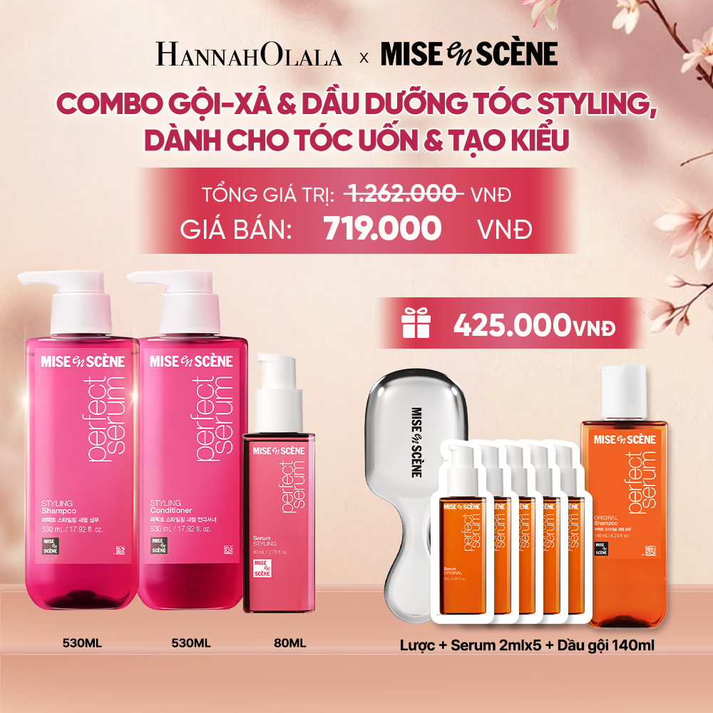  COMBO GỘI XẢ 530ML VÀ TINH CHẤT 80ML MISE EN SCENE PERFECT SERUM STYLING DƯỠNG TÓC SUÔN MƯỢT DỄ VÀO NẾP DÀNH CHO TÓC UỐN - A1135 