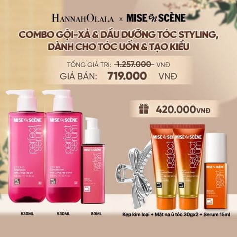  COMBO GỘI XẢ 530ML VÀ TINH CHẤT 80ML MISE EN SCENE PERFECT SERUM STYLING DƯỠNG TÓC SUÔN MƯỢT DỄ VÀO NẾP DÀNH CHO TÓC UỐN - A604 