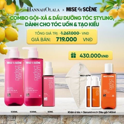  COMBO GỘI XẢ 530ML VÀ TINH CHẤT 80ML MISE EN SCENE PERFECT SERUM STYLING DƯỠNG TÓC SUÔN MƯỢT DỄ VÀO NẾP DÀNH CHO TÓC UỐN 