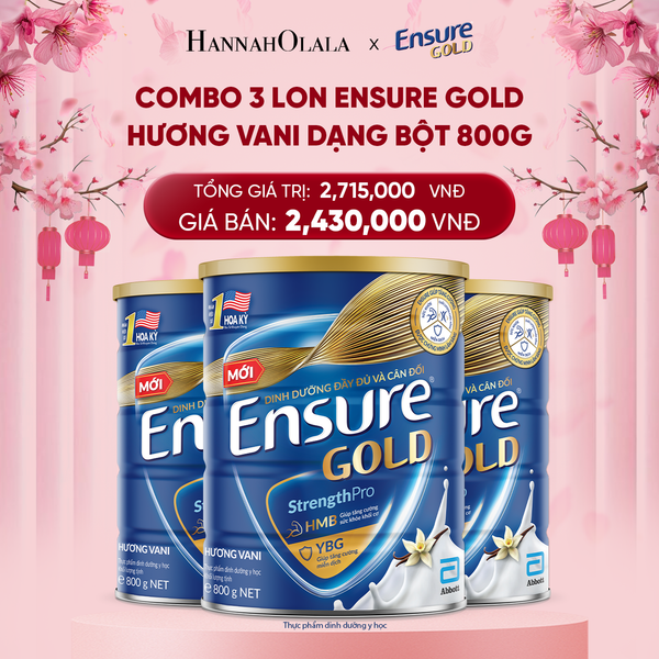  DEAL 10: COMBO 3 LON ENSURE GOLD HƯƠNG VANI DẠNG BỘT 800G 