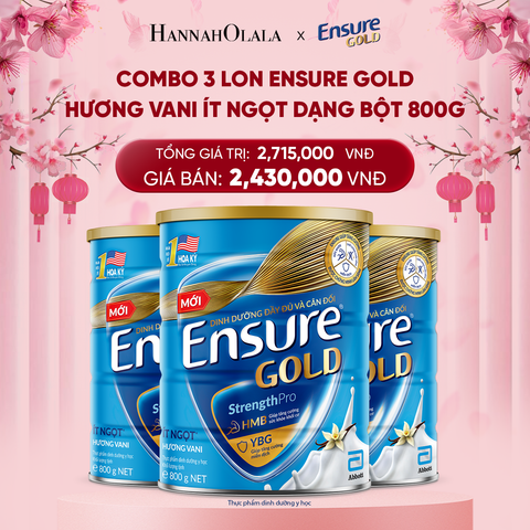  DEAL 11: COMBO 3 LON ENSURE GOLD HƯƠNG VANI ÍT NGỌT DẠNG BỘT 800G 