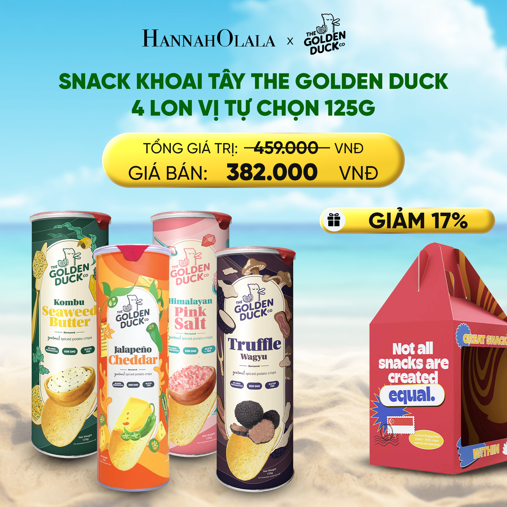 A1151_deal 1: snack khoai tây golden duck singapore 4 lon, 4 vị tự chọn