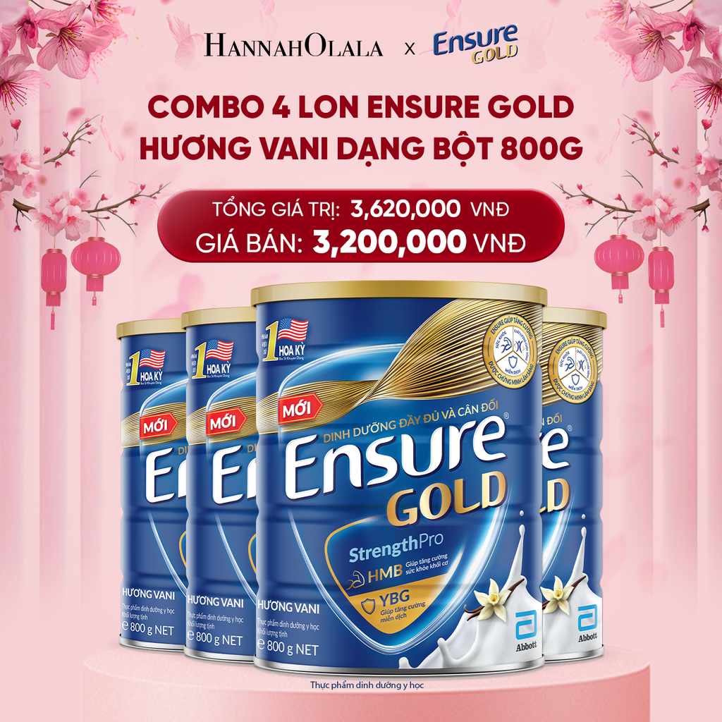  DEAL 12: COMBO 4 LON ENSURE GOLD HƯƠNG VANI DẠNG BỘT 800G 