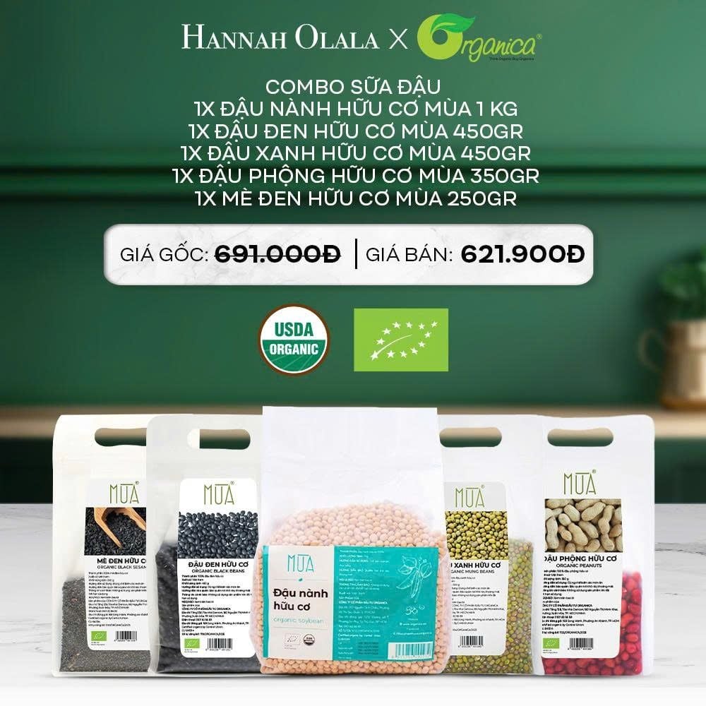  DEAL 17: COMBO SỮA ĐẬU: 1X ĐẬU NÀNH HỮU CƠ MÙA 1 KG, 1X ĐẬU ĐEN HỮU CƠ MÙA 450GR, 1X ĐẬU XANH HỮU CƠ MÙA 450GR, 1X ĐẬU PHỘNG HỮU CƠ MÙA 350GR, 1X MÈ ĐEN HỮU CƠ MÙA 250GR 