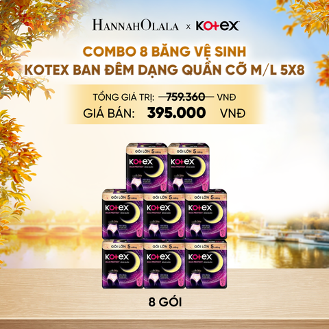  COMBO 8 BĂNG VỆ SINH KOTEX BAN ĐÊM DẠNG QUẦN CỠ M/L 5X8 - E900 