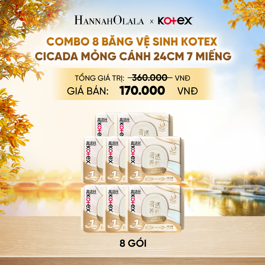  COMBO 8 BĂNG VỆ SINH KOTEX CICADA MỎNG CÁNH 24CM 7 MIẾNG - E892 