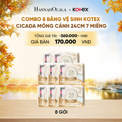  COMBO 8 BĂNG VỆ SINH KOTEX CICADA MỎNG CÁNH 24CM 7 MIẾNG - E892 