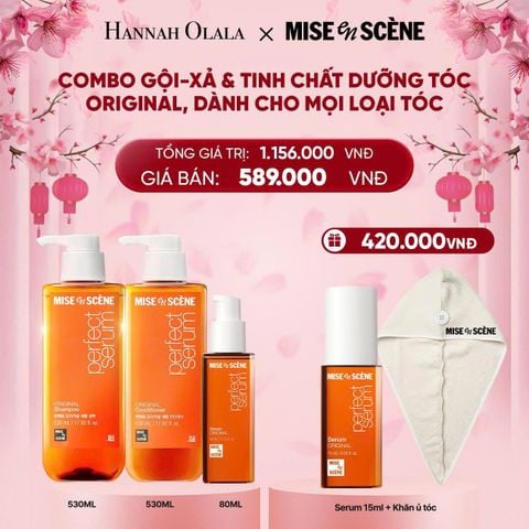  DEAL 2: COMBO GỘI XẢ 530ML VÀ TINH CHẤT 80ML MISE EN SCENE PERFECT SERUM ORIGINAL DƯỠNG TÓC MỀM MƯỢT, HỖ TRỢ PHỤC HỒI TÓC HƯ TỔN 