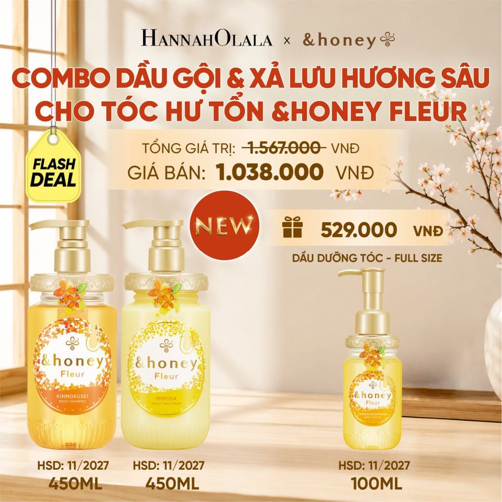  [NEW] COMBO DẦU GỘI VÀ XẢ LƯU HƯƠNG SÂU CHO TÓC HƯ TỔN &HONEY FLEUR 