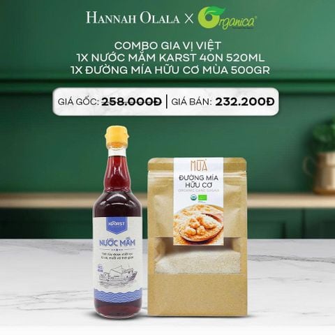  DEAL 22: COMBO GIA VỊ VIỆT: 1X NƯỚC MẮM KARST 40N 520ML, 1X ĐƯỜNG MÍA HỮU CƠ MÙA 500GR 