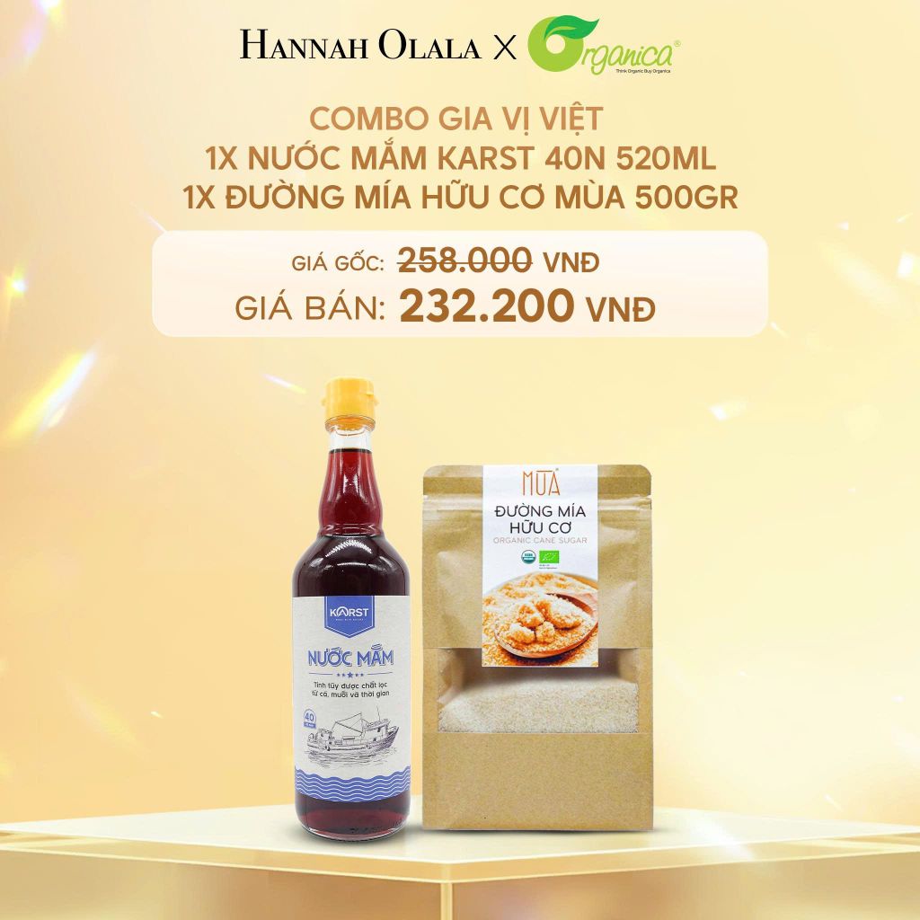  C856_DEAL 20: COMBO GIA VỊ VIỆT  1X NƯỚC MẮM KARST 40N 520ML 1X ĐƯỜNG MÍA HỮU CƠ MÙA 500GR 