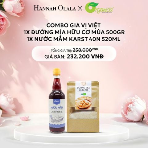  E165: DEAL 22: COMBO GIA VỊ VIỆT: 1X NƯỚC MẮM KARST 40N 520ML, 1X ĐƯỜNG MÍA HỮU CƠ MÙA 500GR 