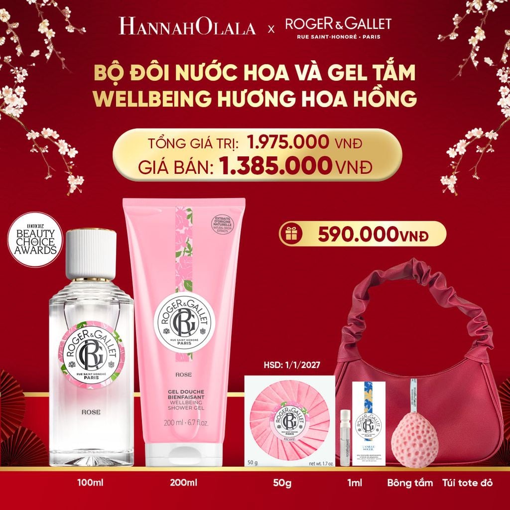  DEAL 3: COMBO LƯU HƯƠNG WELBEING ROGER&GALLLET: Nước hoa 100ml & Gel tắm 200ml 