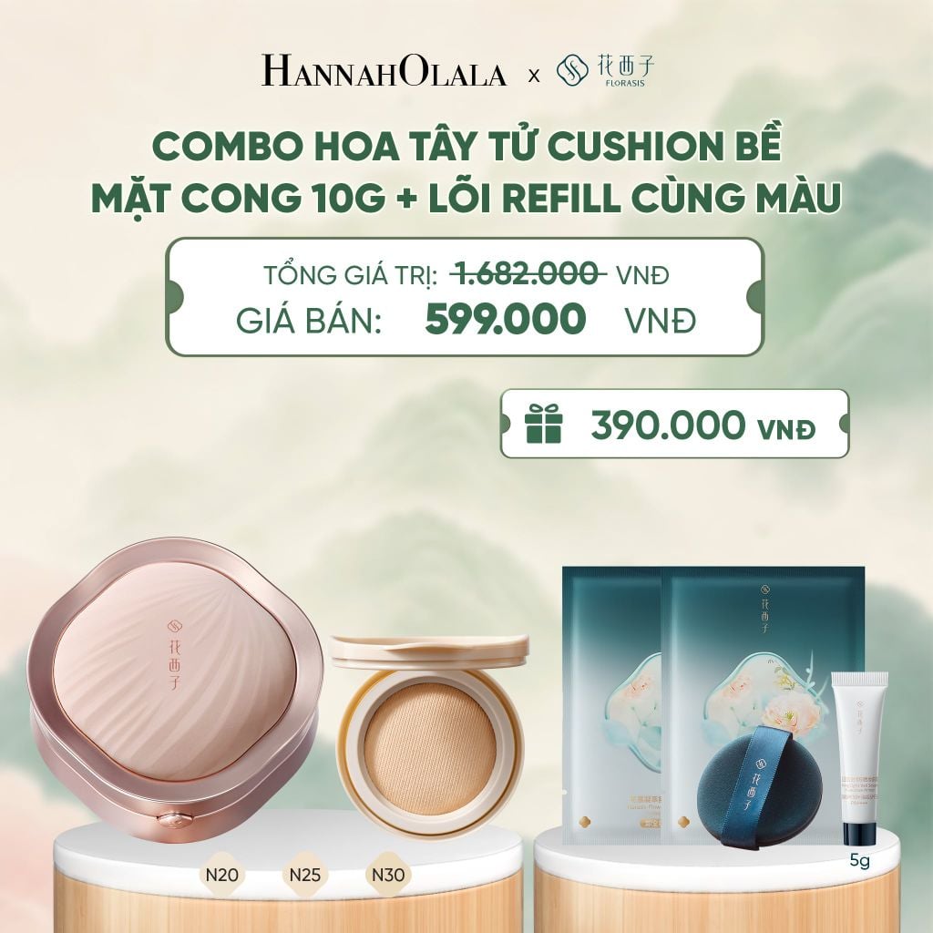  COMBO HOA TÂY TỬ CUSHION BỀ MẶT CONG 10G + LÕI REFILL CÙNG MÀU - A5002 