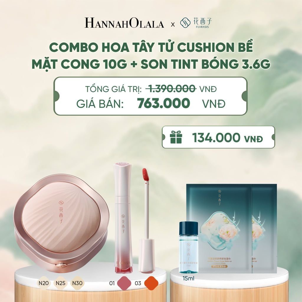  COMBO HOA TÂY TỬ CUSHION BỀ MẶT CONG 10G + SON TINT BÓNG 3.6G - A5011 