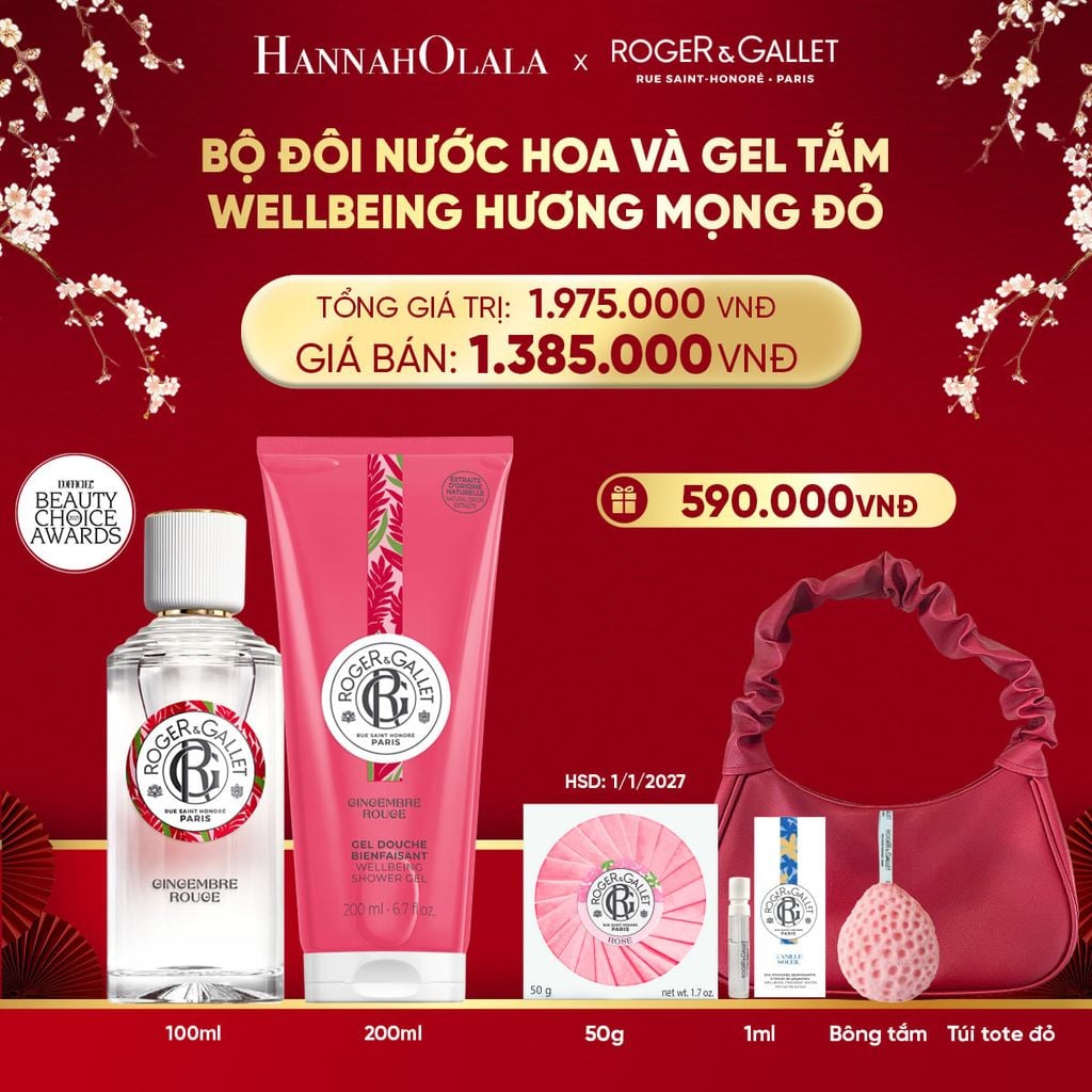  DEAL 3: COMBO LƯU HƯƠNG WELBEING ROGER&GALLLET: Nước hoa 100ml & Gel tắm 200ml 