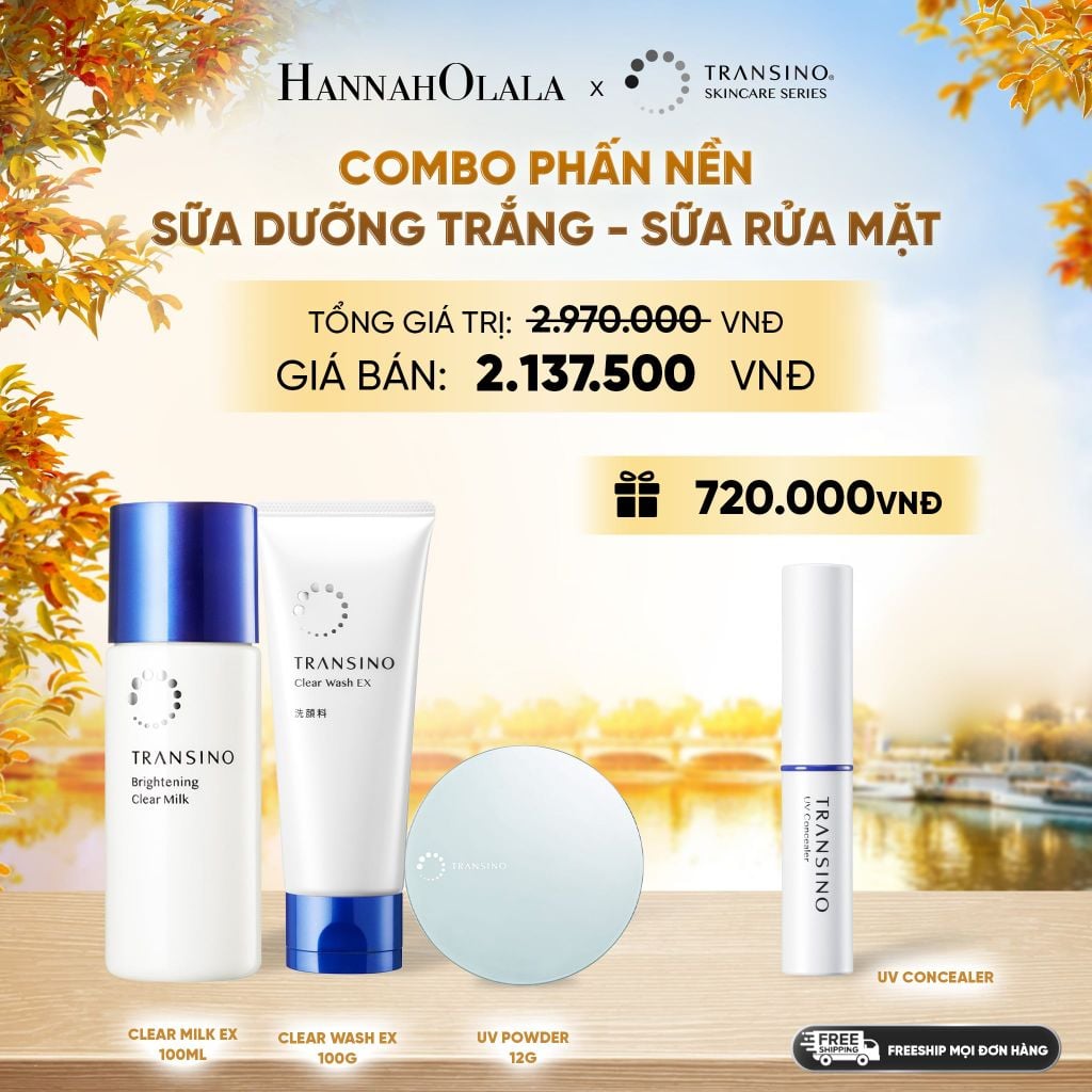  COMBO PHẤN NỀN - SỮA DƯỠNG TRẮNG - SỮA RỬA MẶT - E1782 