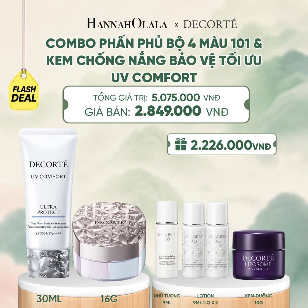  [FLASH DEAL] COMBO PHẤN PHỦ 4 MÀU 101 & KEM CHỐNG NẮNG DECORTÉ UV COMFORT (BẢN MỚI) - A476 