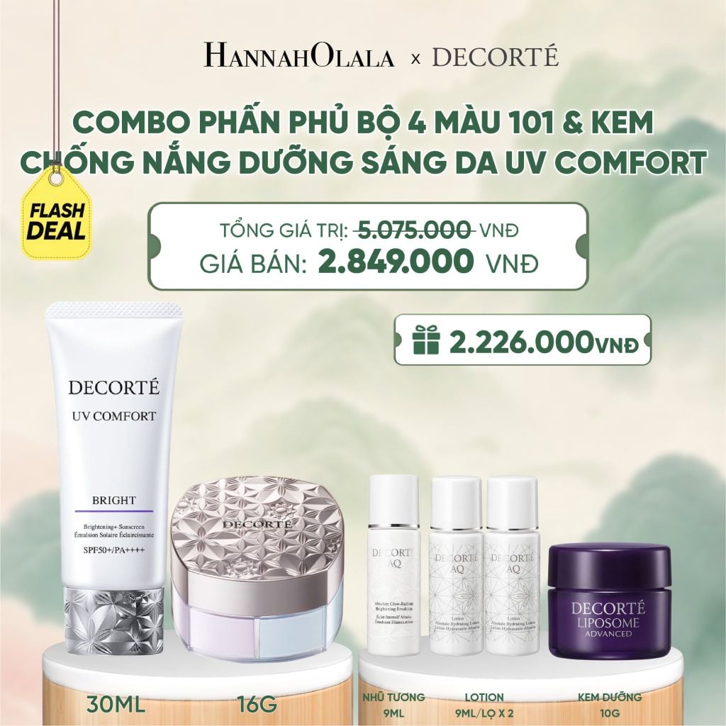  [FLASH DEAL] COMBO PHẤN PHỦ 4 MÀU 101 & KEM CHỐNG NẮNG DECORTÉ UV COMFORT (BẢN MỚI) - A476 