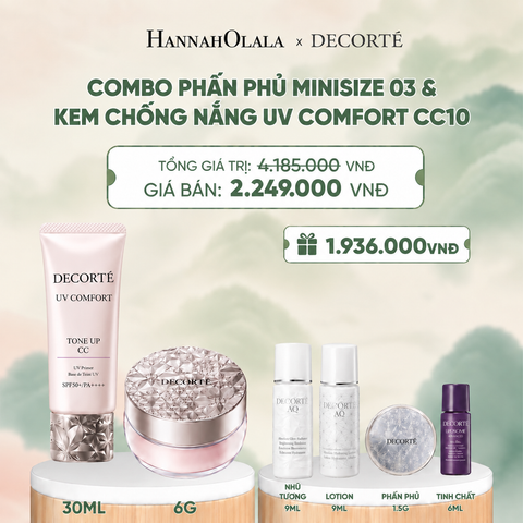  COMBO PHẤN PHỦ MINISIZE 03 HỒNG PHẤN TRONG & KEM CHỐNG NẮNG DECORTÉ UV COMFORT TONE UP - A51 