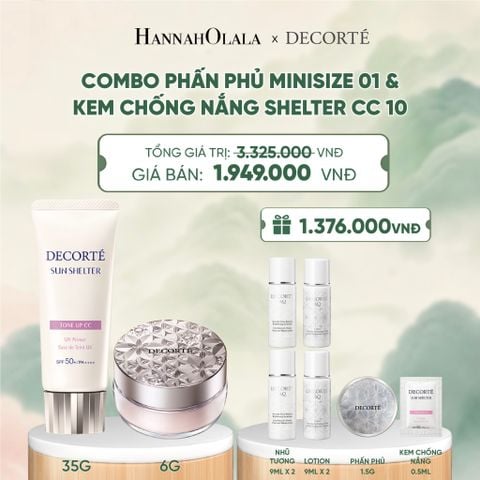  COMBO PHẤN PHỦ MINISIZE MÀU 00 TRONG SUỐT / 01 TRONG SUỐT PHA LÊ & KEM CHỐNG NẮNG DECORTÉ SUN SHELTER - A42 