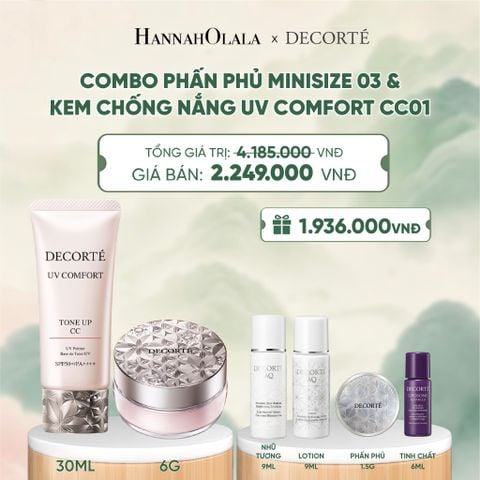  COMBO PHẤN PHỦ MINISIZE 03 HỒNG PHẤN TRONG & KEM CHỐNG NẮNG DECORTÉ UV COMFORT TONE UP - A51 