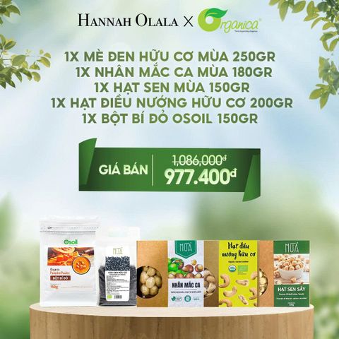  DEAL 15: COMBO SỮA HẠT1 X MÈ ĐEN HỮU CƠ MÙA 250GR1 X NHÂN MẮC CA MÙA 180GR1 X HẠT SEN MÙA 150GR1 X HẠT ĐIỀU NƯỚNG HỮU CƠ 200GR1 X BỘT BÍ ĐỎ OSOIL 150GR 
